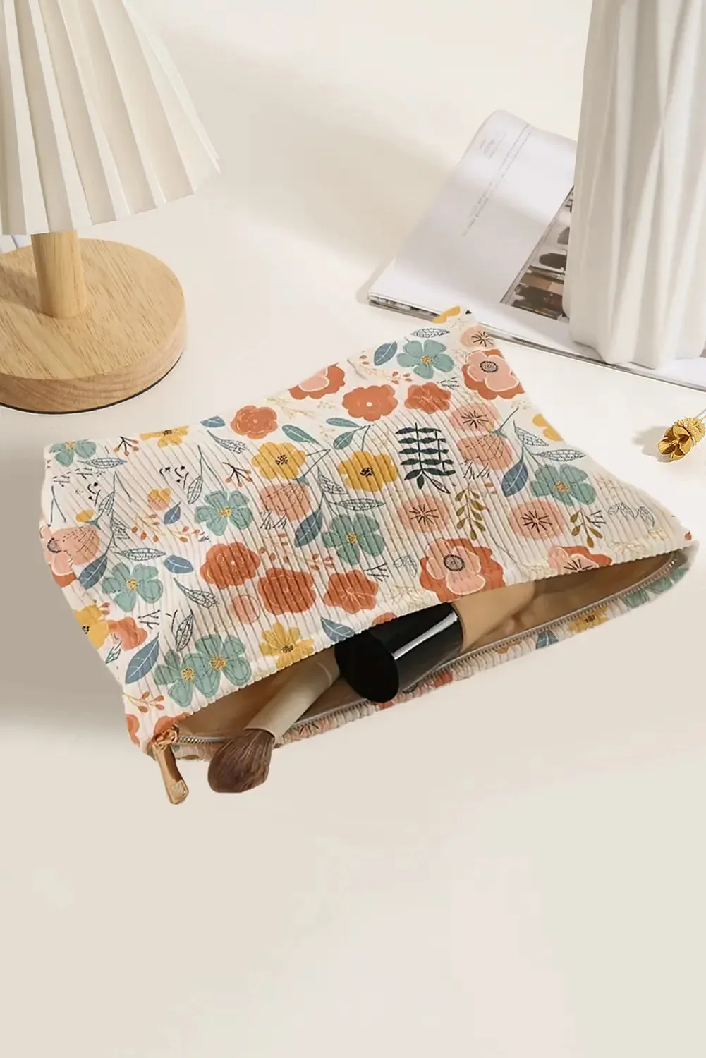 Floral Print Zipper Ribbed Cosmetic Storage Bag sold by eAura product image thumbnail 4