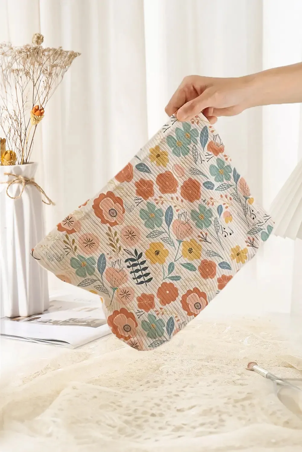 Floral Print Zipper Ribbed Cosmetic Storage Bag sold by eAura