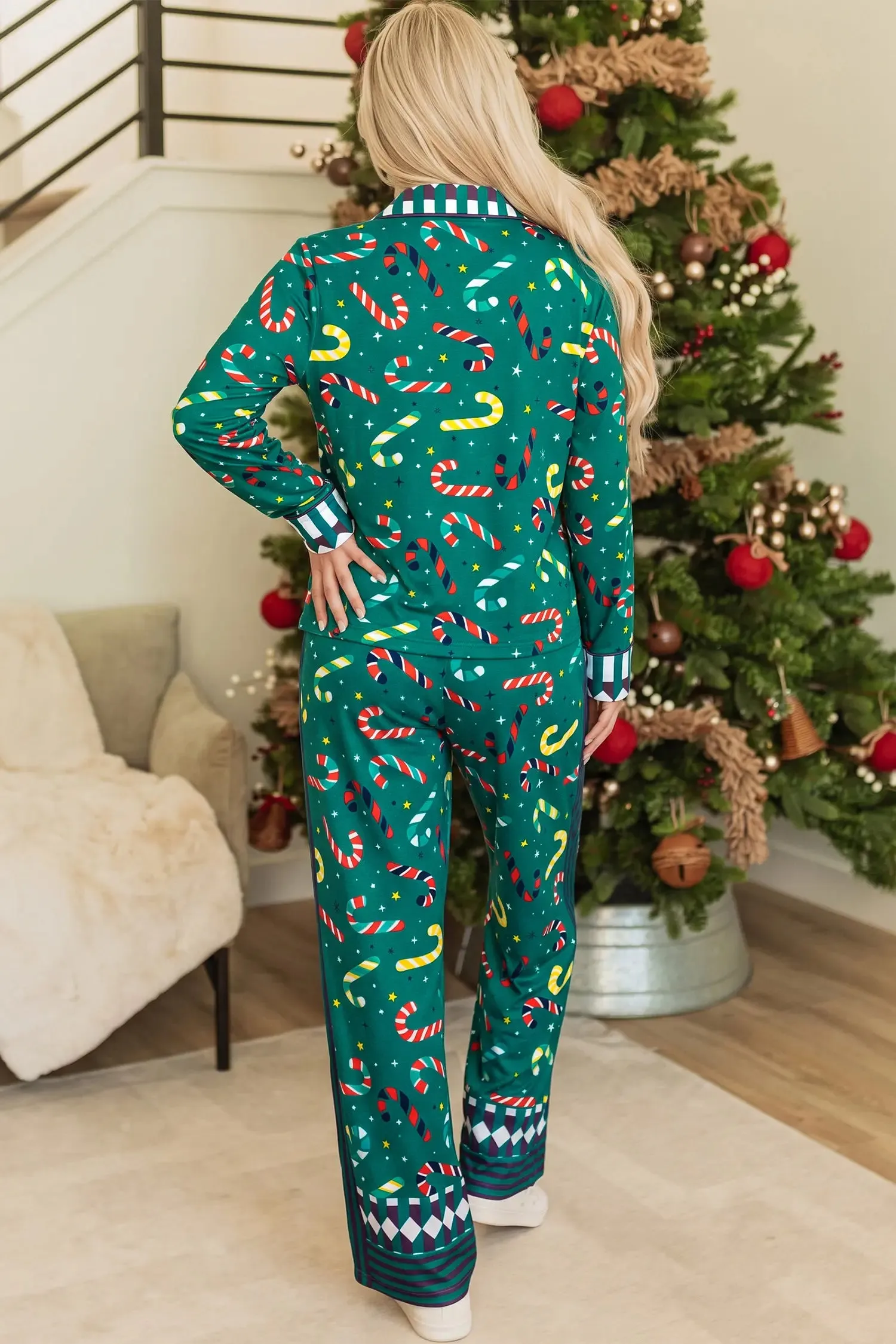 Abstract Candy Cane Print Long Sleeve Two Piece Lounge Set sold by eAura product image thumbnail 2