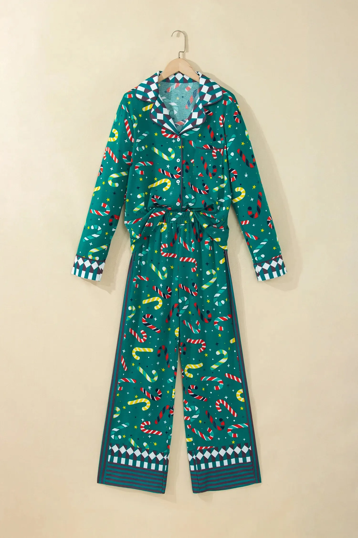 Abstract Candy Cane Print Long Sleeve Two Piece Lounge Set sold by eAura product image thumbnail 4
