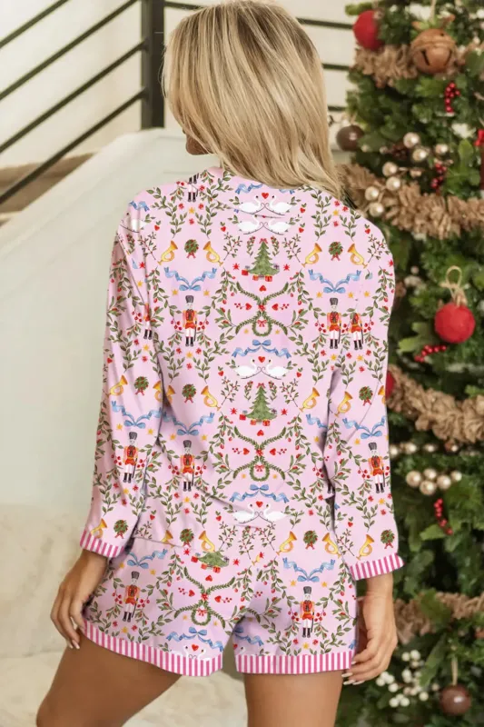 Christmas Print Nutcracker Long Sleeve Shorts 2pcs Pyjama Set made by eAura