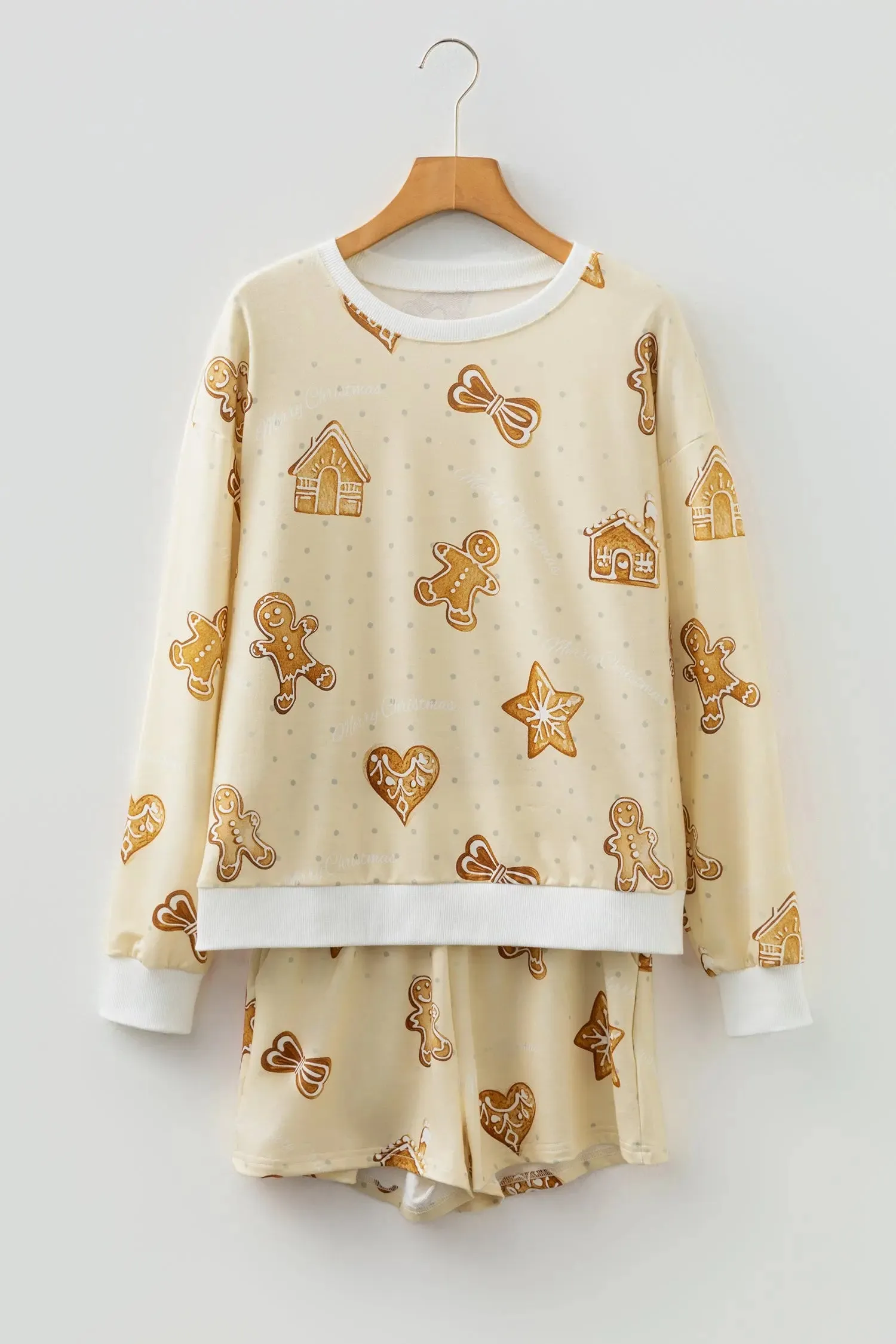 Gingerbread Man Christmas Print Long Sleeve Pullover Lounge Short Set sold by eAura product image thumbnail 2