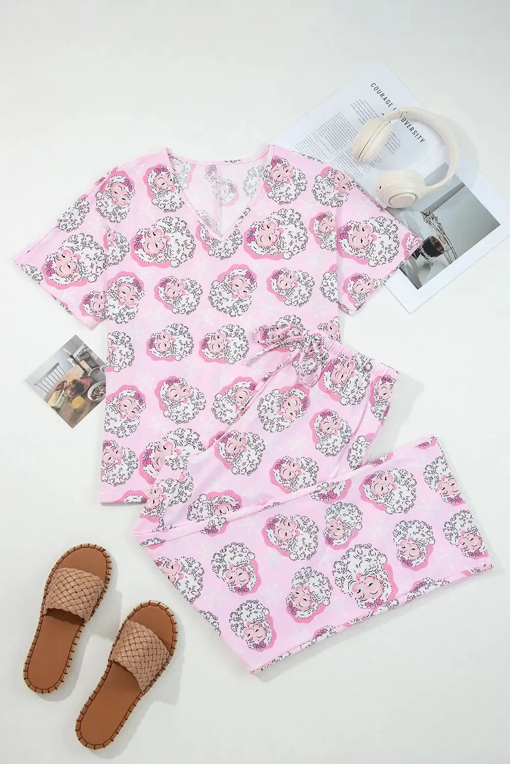 Santa Claus Print V-Neck Tee Drawstring Pyjama Set sold by eAura product image thumbnail 3
