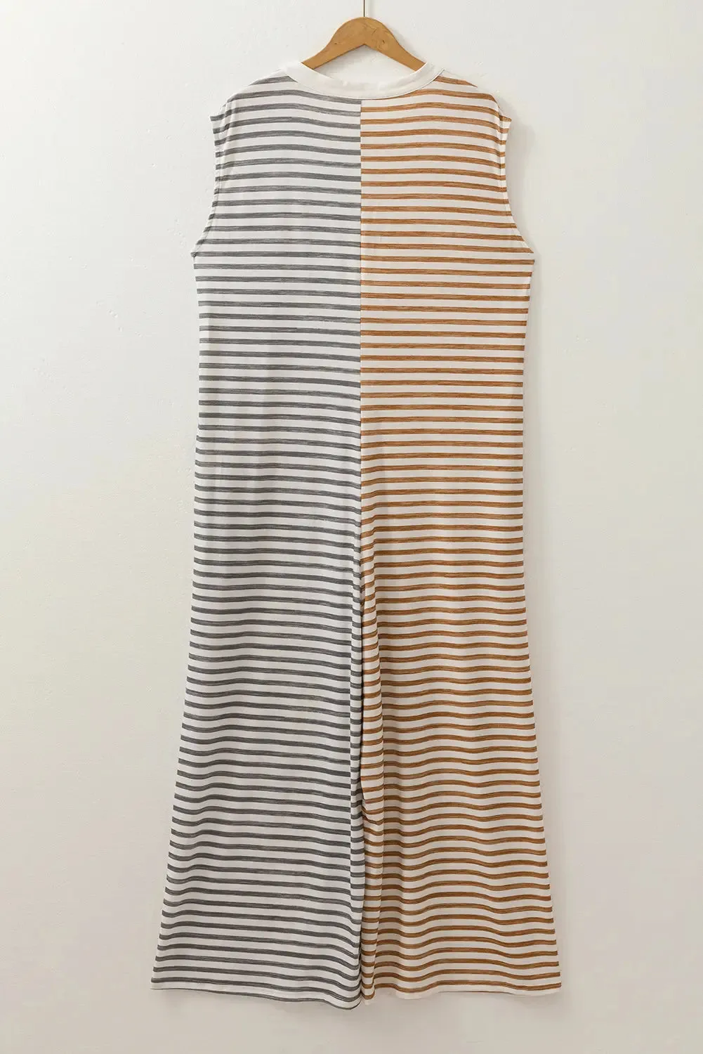 Grey Stripe Plus Size Colour Block Buttoned Sleeveless Wide Leg Jumpsuit sold by eAura product image thumbnail 2