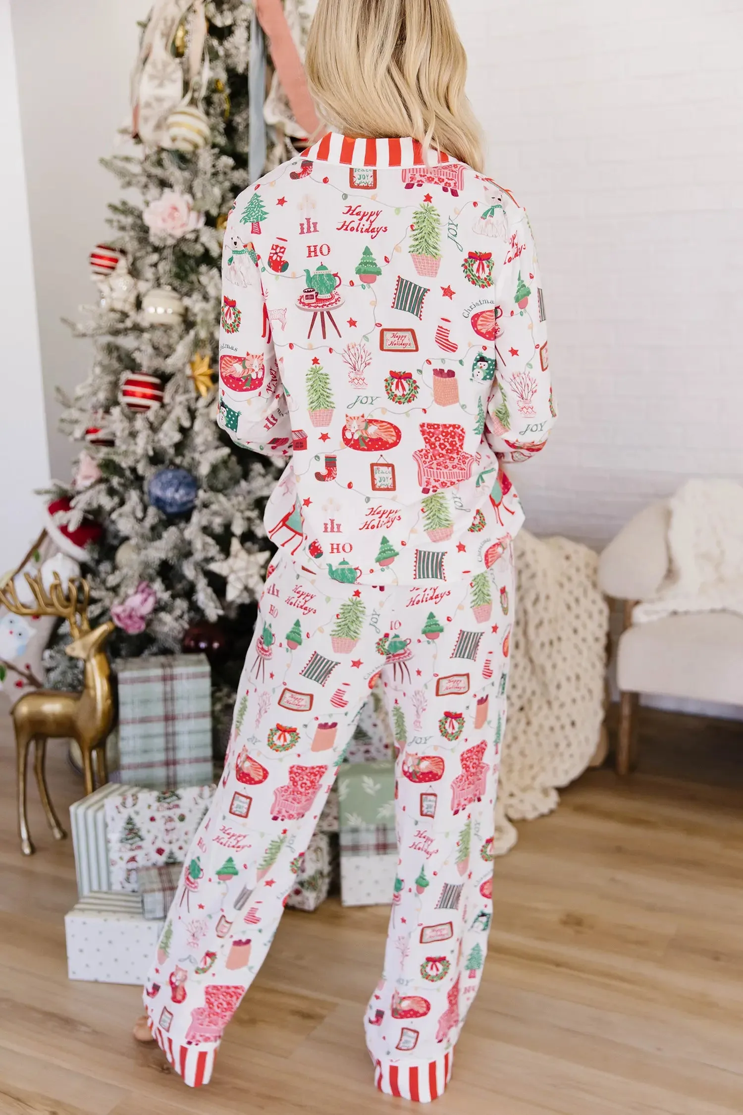 Two-Piece Long Sleeve Lounge Set Holiday Striped Shift sold by eAura product image thumbnail 5