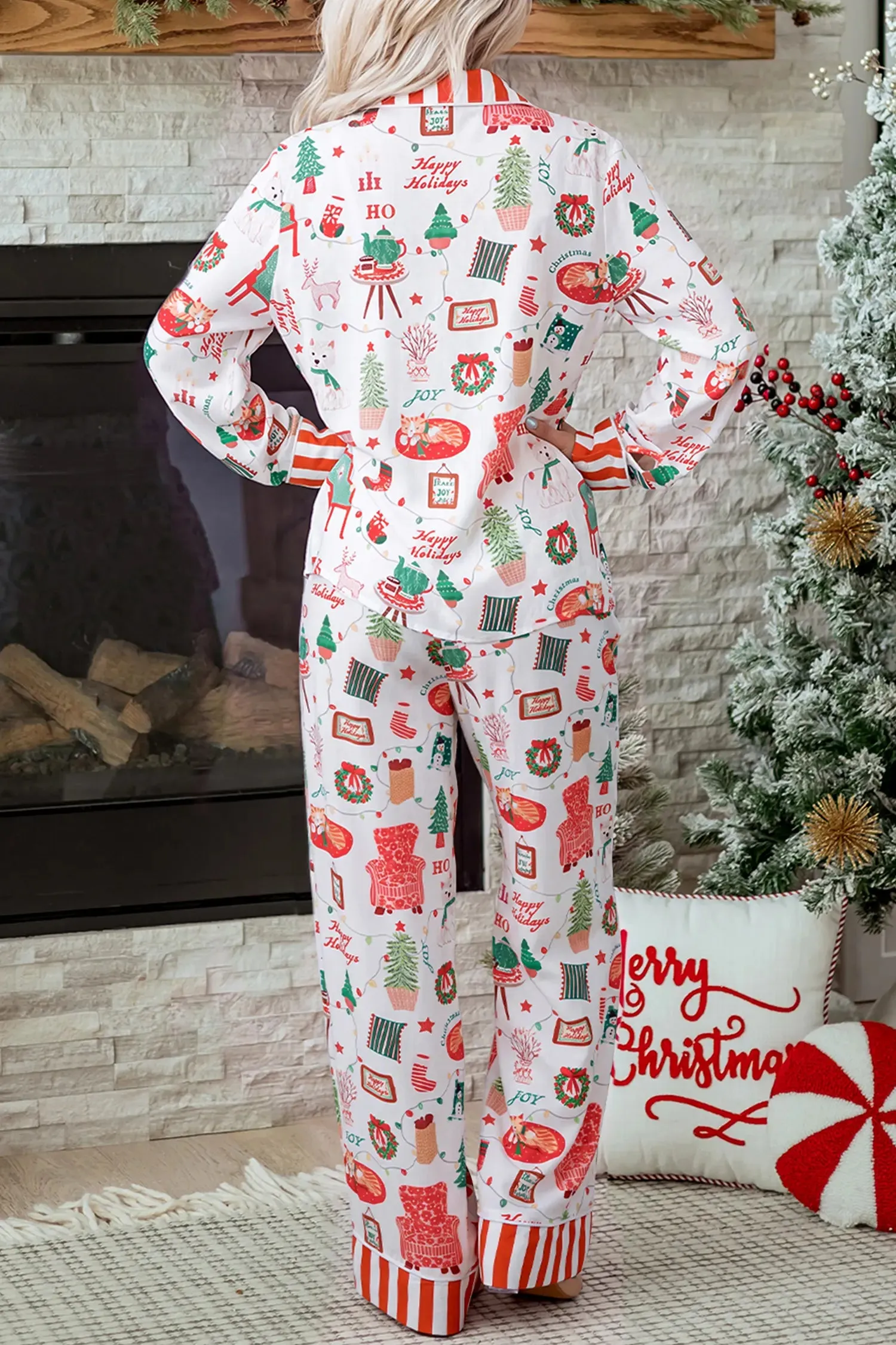 Two-Piece Long Sleeve Lounge Set Holiday Striped Shift sold by eAura product image thumbnail 2