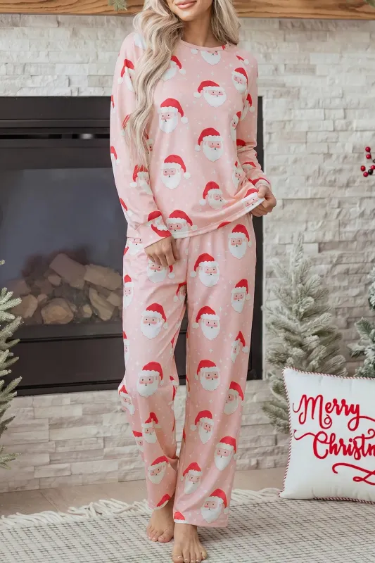Long Sleeve Two-Piece Shift Lounge Set — Abstract Santa Pattern made by eAura