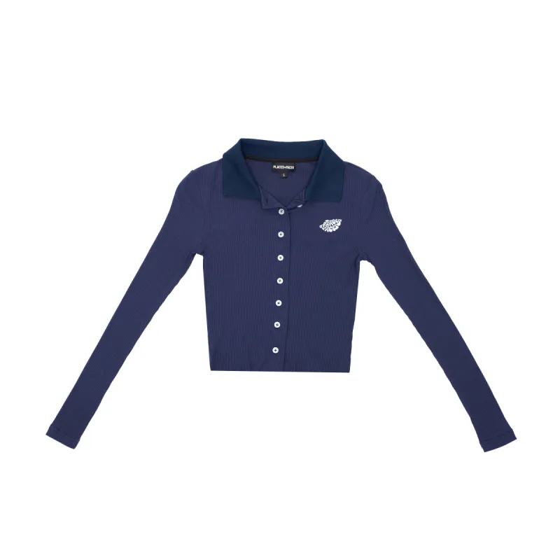 LONGSLEEVE BUTTON UP POLO - NAVY made by Places + Faces