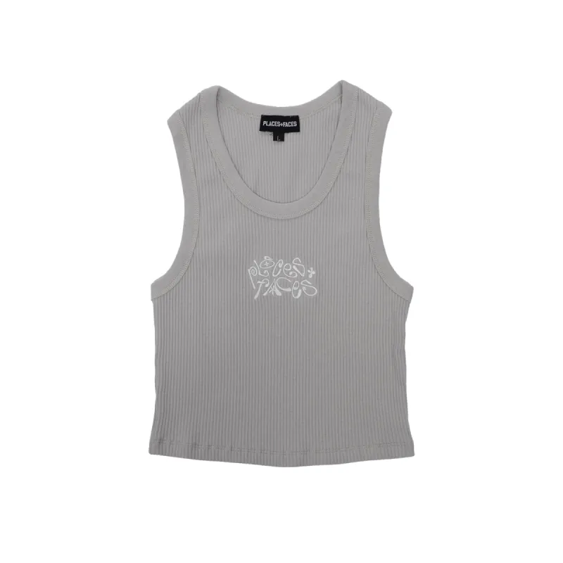 CURLY LOGO CROPPED TANK - GREY made by Places + Faces