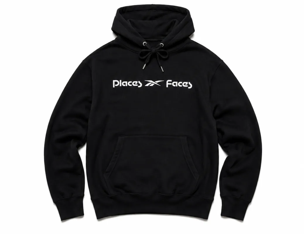 P+F & REEBOK HOODIE - BLACK made by Places + Faces