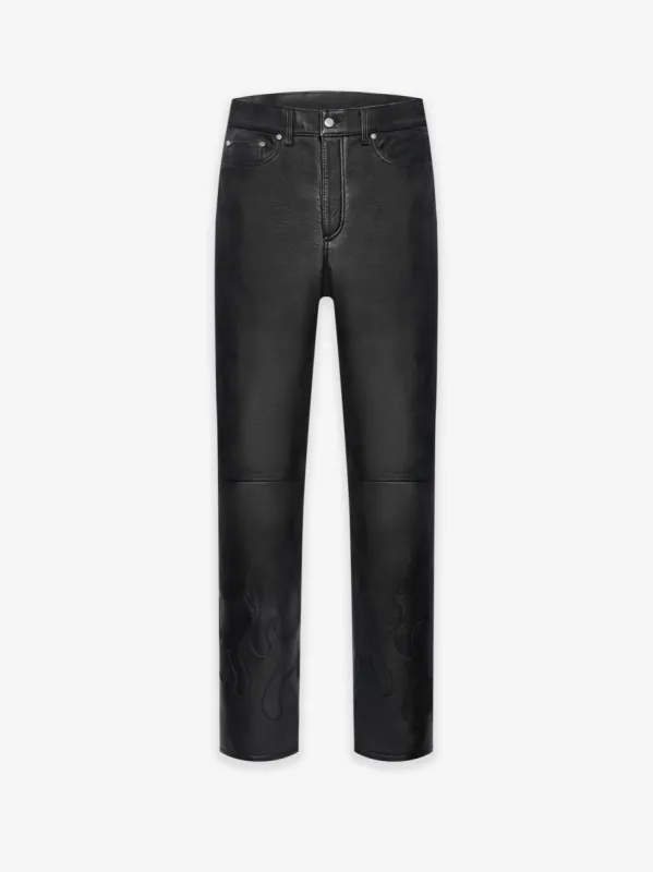 LEATHER FLAME RHACER PANTS sold by Rhude