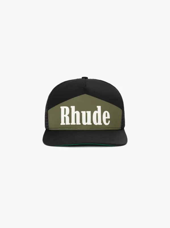Rhude RED STRIPED TOBACCO TRUCKER HAT | Parallel