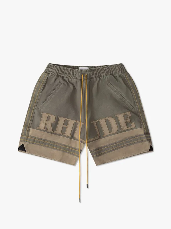 RHUDE EMB. CANVAS LOGO SHORTS sold by Rhude