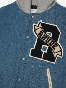 WASHED DENIM HOODED VARSITY JACKET sold by Rhude