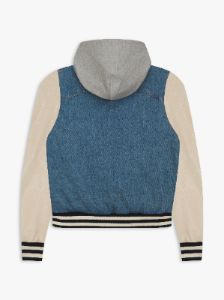 WASHED DENIM HOODED VARSITY JACKET sold by Rhude