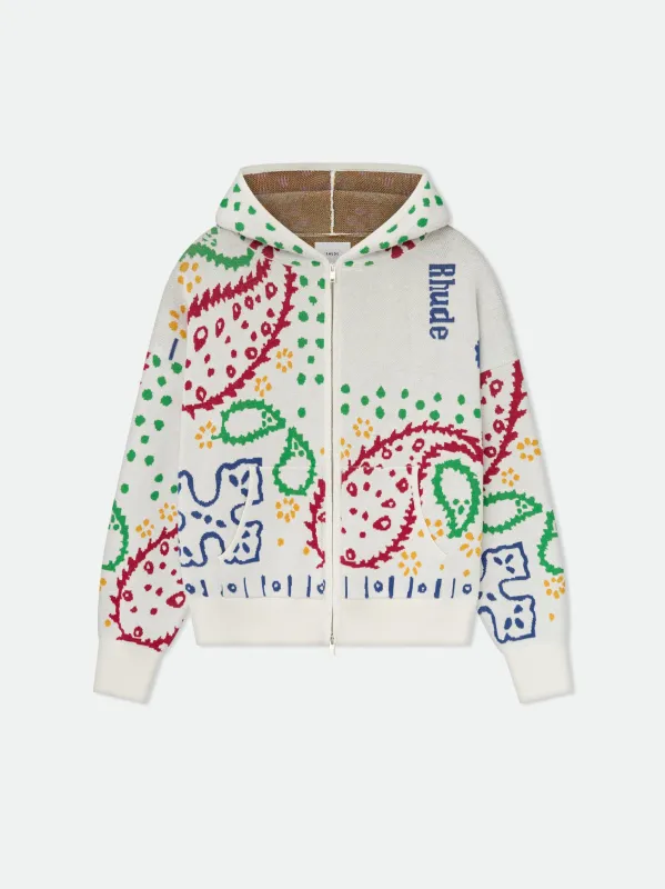 MULTI BANDANA KNIT ZIP UP HOODIE sold by Rhude