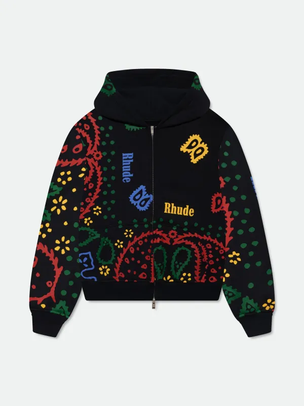 RHUDE BANDANA PRINT FULL-ZIP HOODIE sold by Rhude