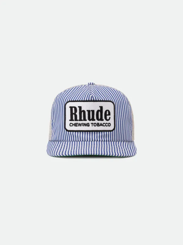 BLUE STRIPED TOBACCO TRUCKER HAT sold by Rhude