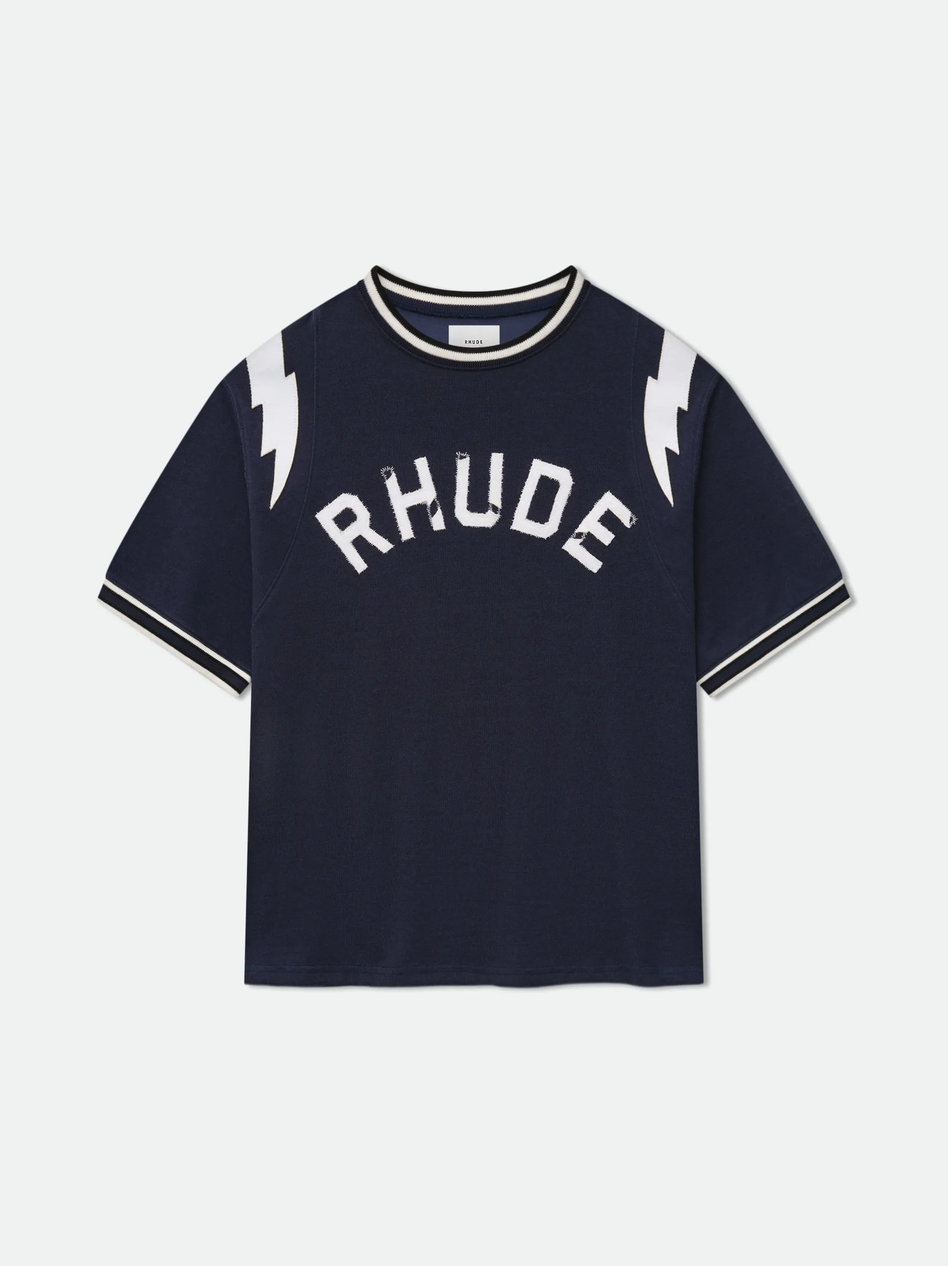 RHUDE LIGHTNING RINGER JERSEY TEE sold by Rhude