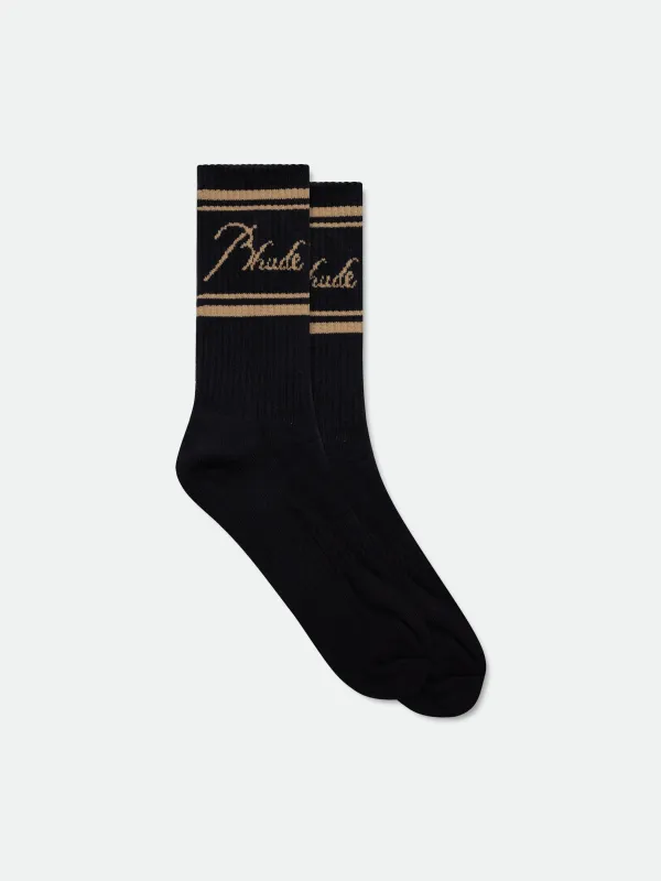RHUDE SCRIPT LOGO SOCK sold by Rhude