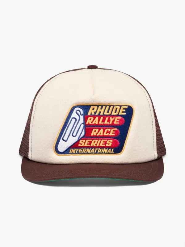 RACE SERIES WASHED TRUCKER HAT sold by Rhude