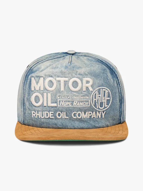 RHUDE MOTOR OIL DENIM HAT sold by Rhude