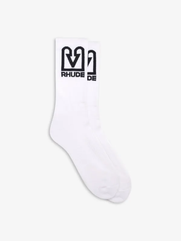 RHUDE BANQUE LOGO SOCKS sold by Rhude