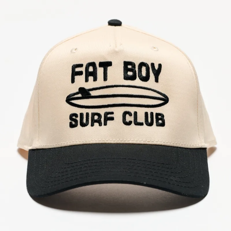 The Nose Rider Embroidered Hat - Black & Natural made by Fat Boy Surf Club