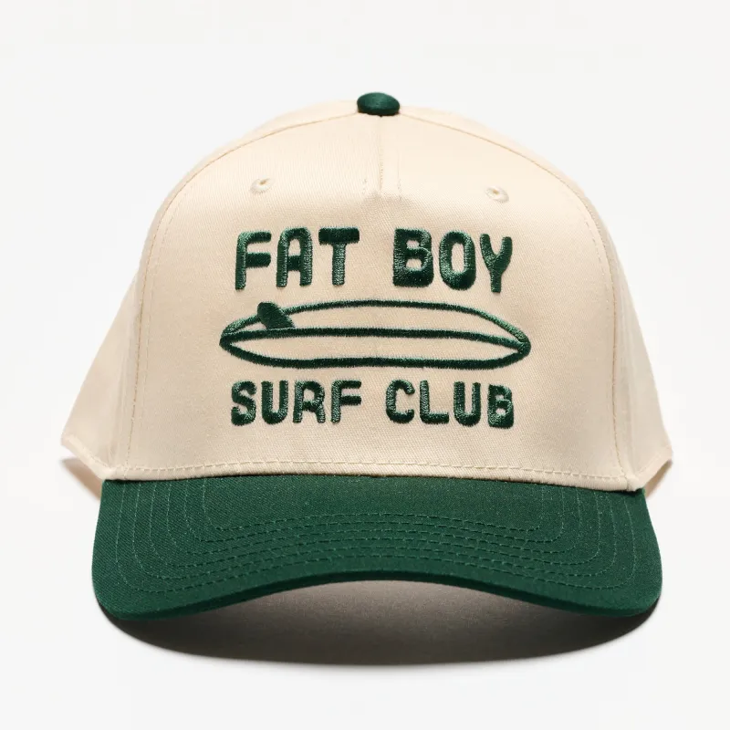 The Nose Rider Embroidered Hat - Dk Green & Natural made by Fat Boy Surf Club