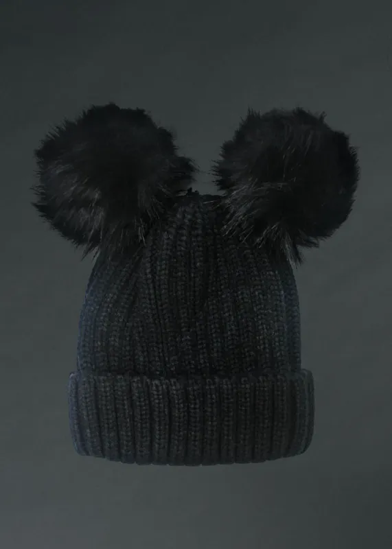 Double the Pom, Double the Fun – Black Double Pom Beanie Hat sold by Pretty Attitude