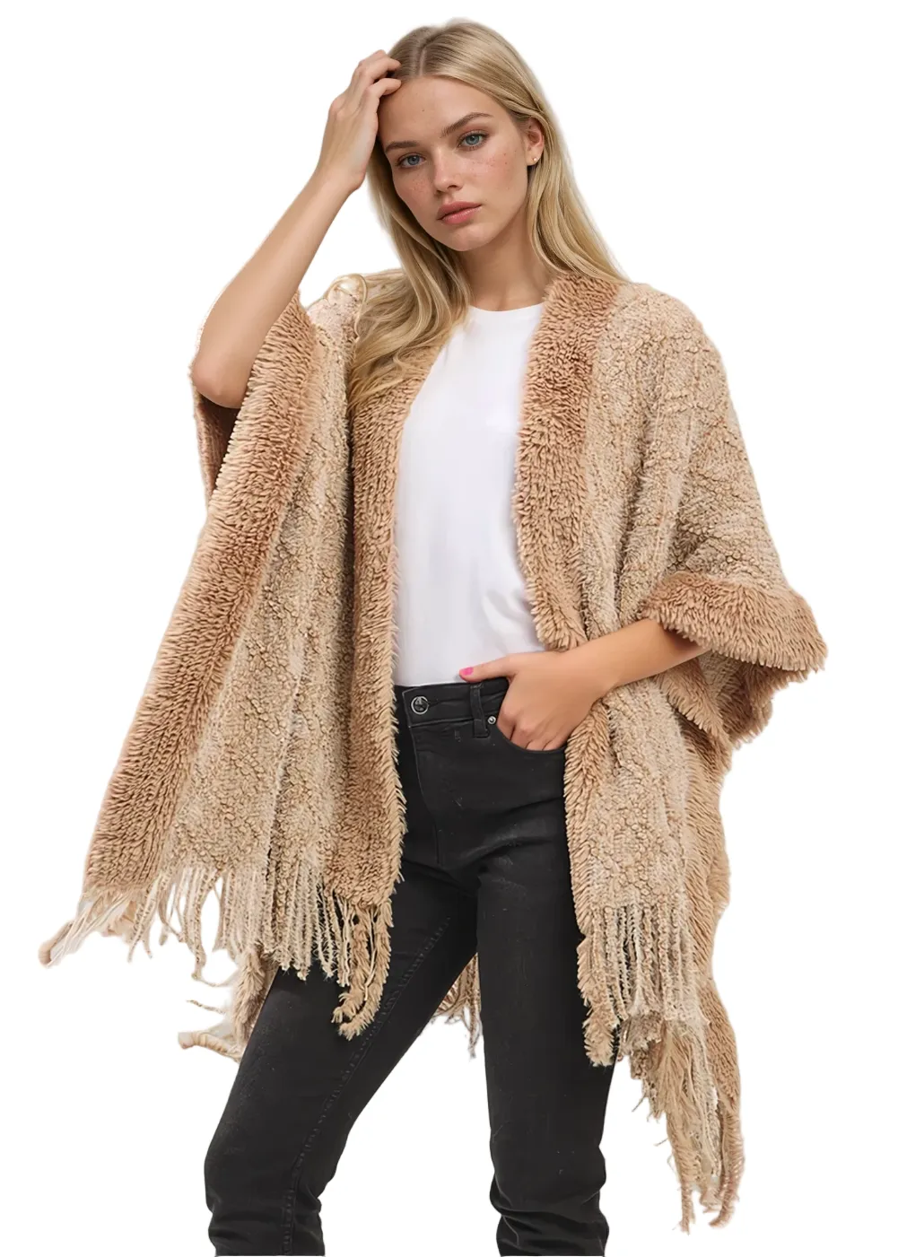 Rock A Little Plush Fringe Cardigan sold by Pretty Attitude