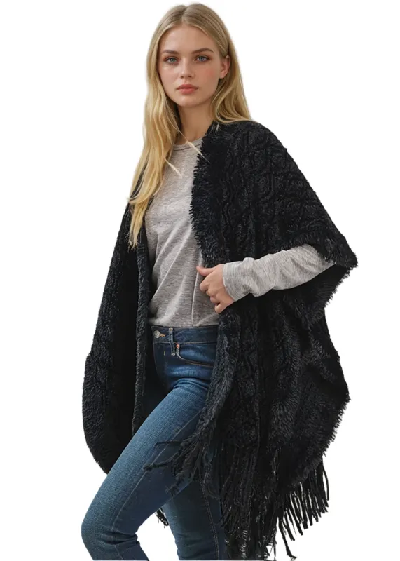 Whole Lotta Love Black Plush Fringe Cardigan sold by Pretty Attitude