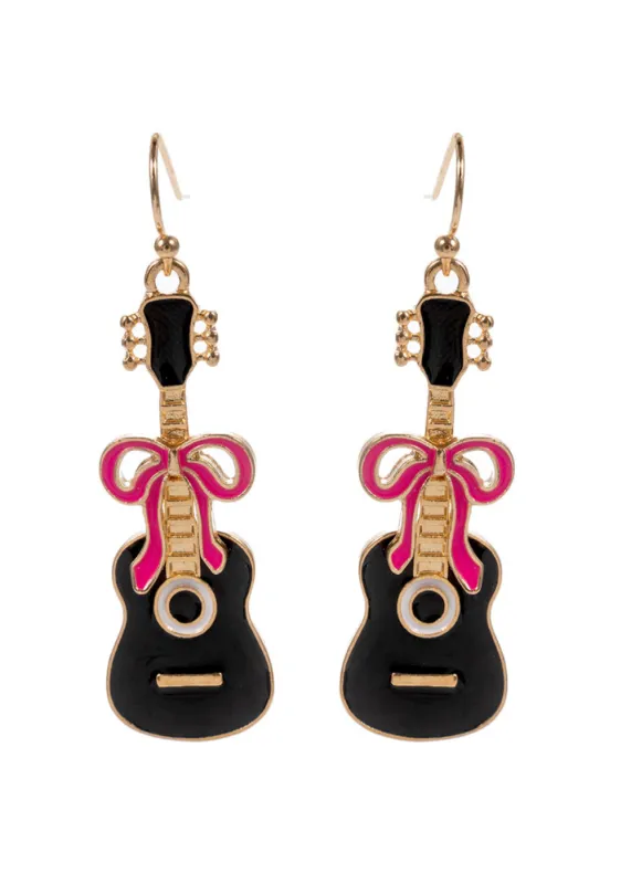 Black Electric Guitar Earrings with Bow sold by Pretty Attitude
