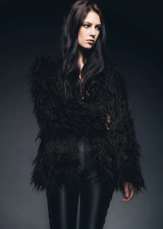 Bad Reputation Black Faux Fur Shaggy Jacket sold by Pretty Attitude