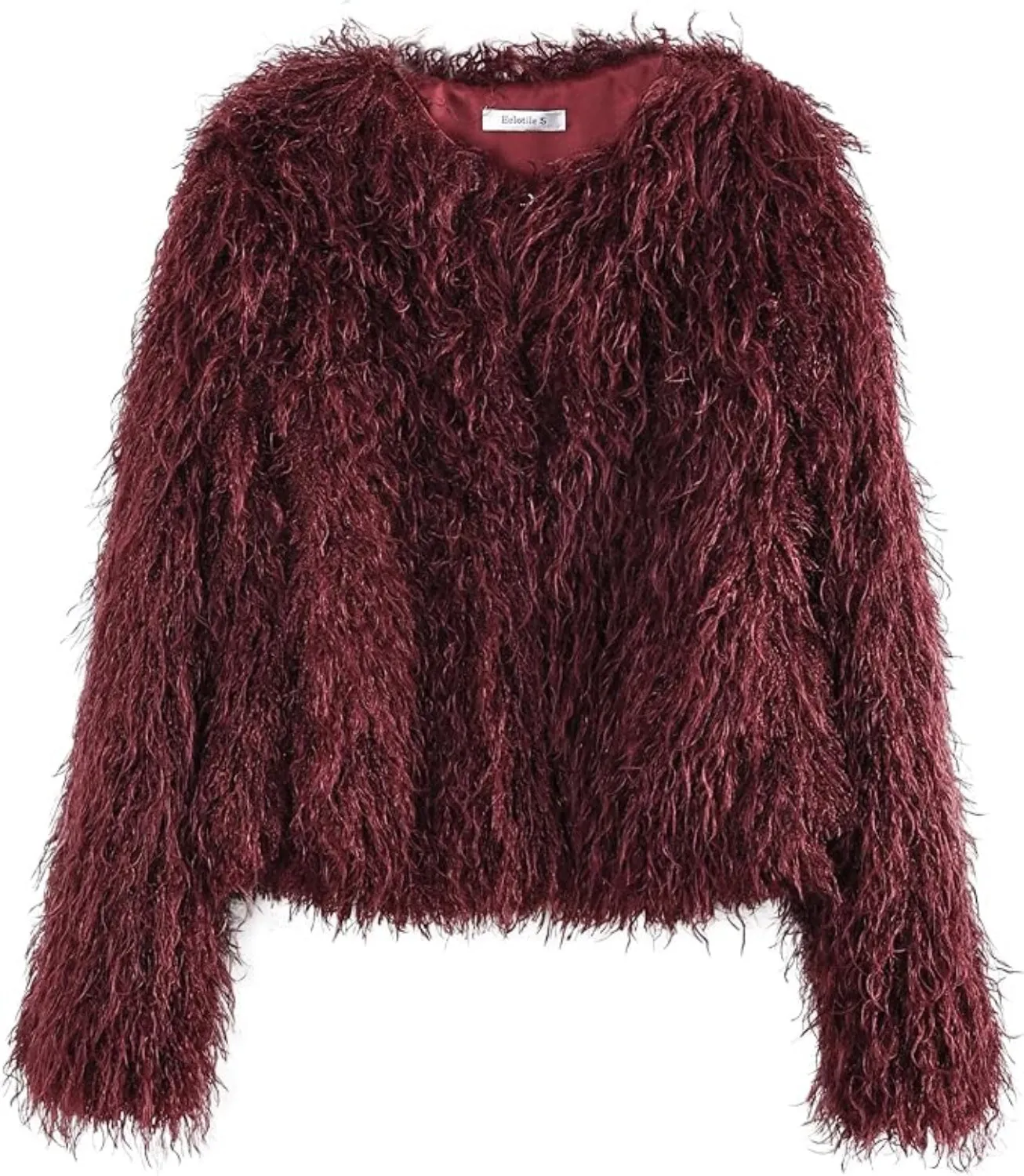 Burgundy Shaggy Plush Faux Fur Jacket sold by Pretty Attitude product image thumbnail 2