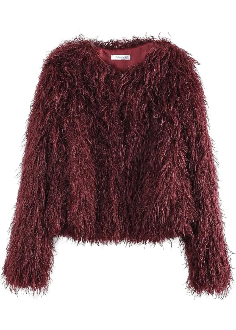 Burgundy Shaggy Plush Faux Fur Jacket sold by Pretty Attitude