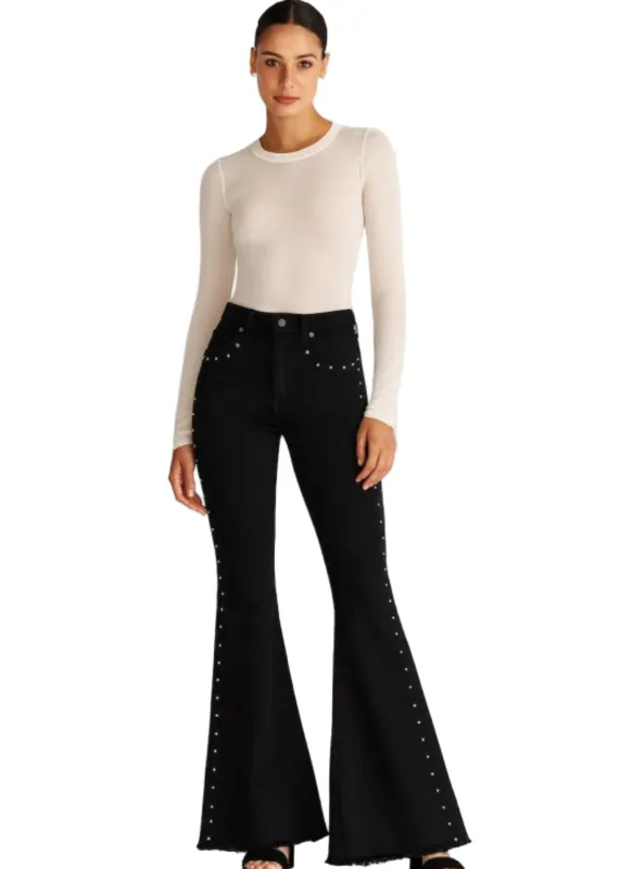 Black Flare Jeans with Studded Details sold by Pretty Attitude