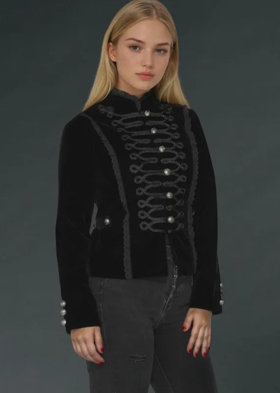 Black Velvet Steampunk Military Jacket sold by Pretty Attitude