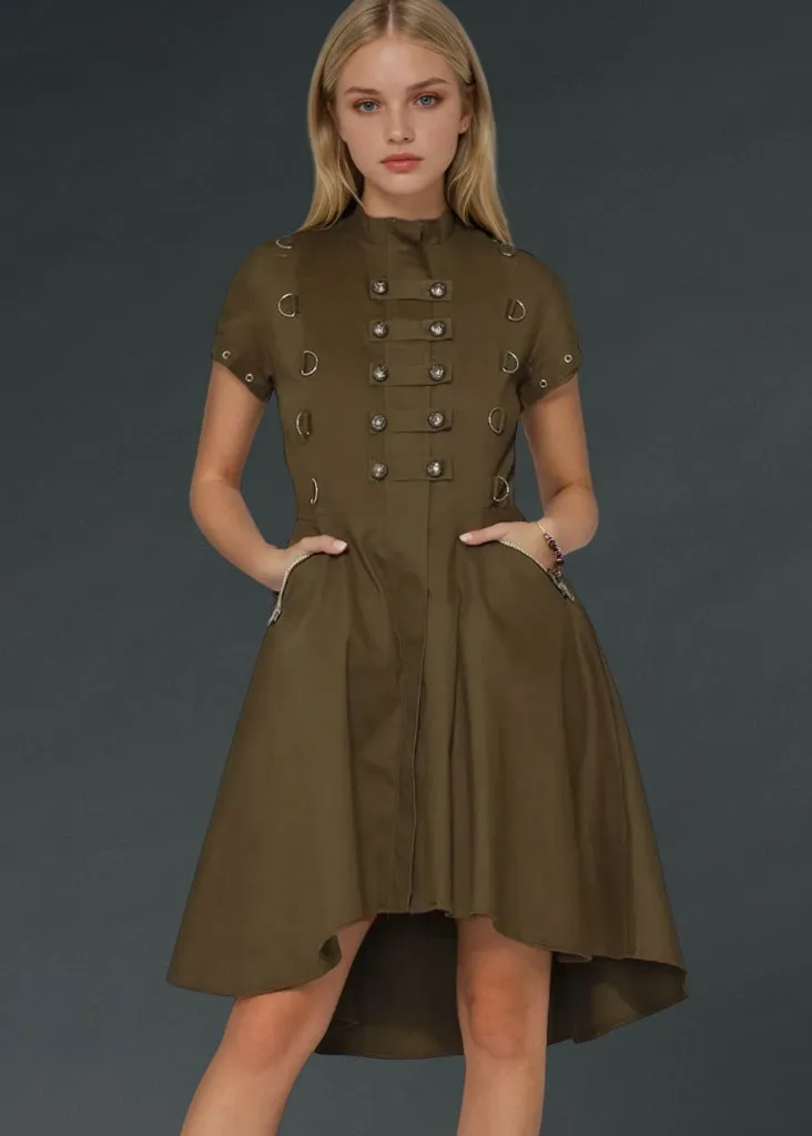 Military Green Gothic Dress with Corset Lacing in Back sold by Pretty Attitude product image thumbnail 2