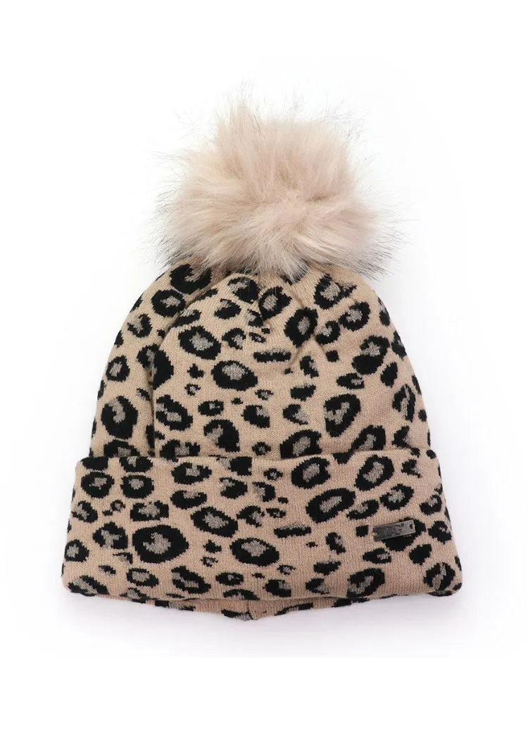 Leopard Print Pom Pom Beanie Hat sold by Pretty Attitude