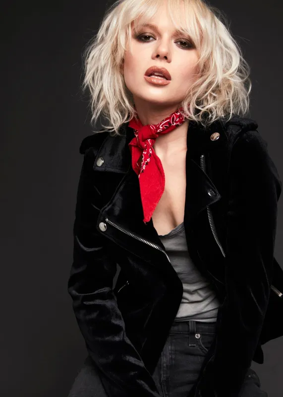 Ride On Black Velvet Moto Jacket sold by Pretty Attitude