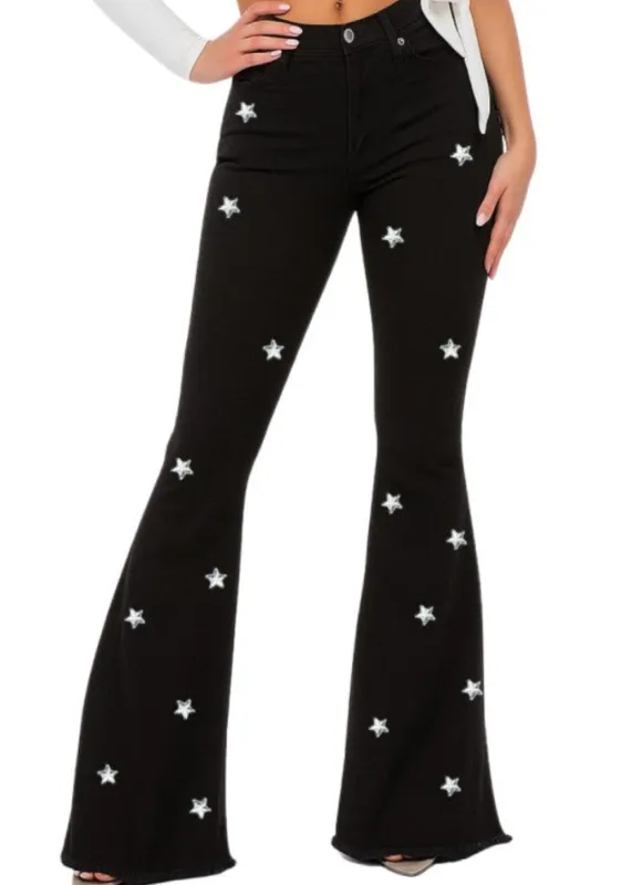 Starry Night Black Bell Bottoms with silver Stars sold by Pretty Attitude