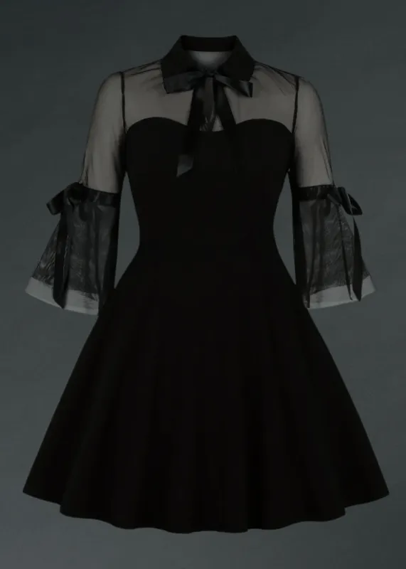 Nevermore black Velvet Collar Dress with Mesh Lacing sold by Pretty Attitude
