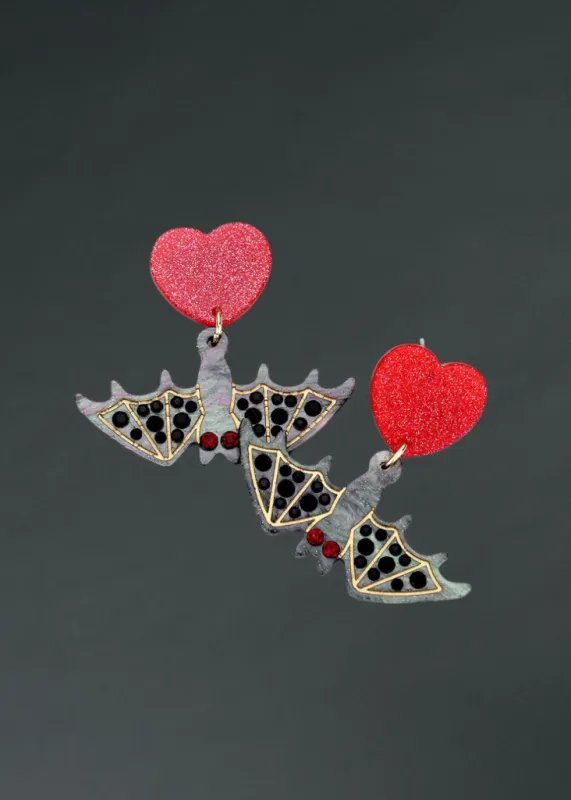 Resin Heart Bat Dangle Earrings sold by Pretty Attitude