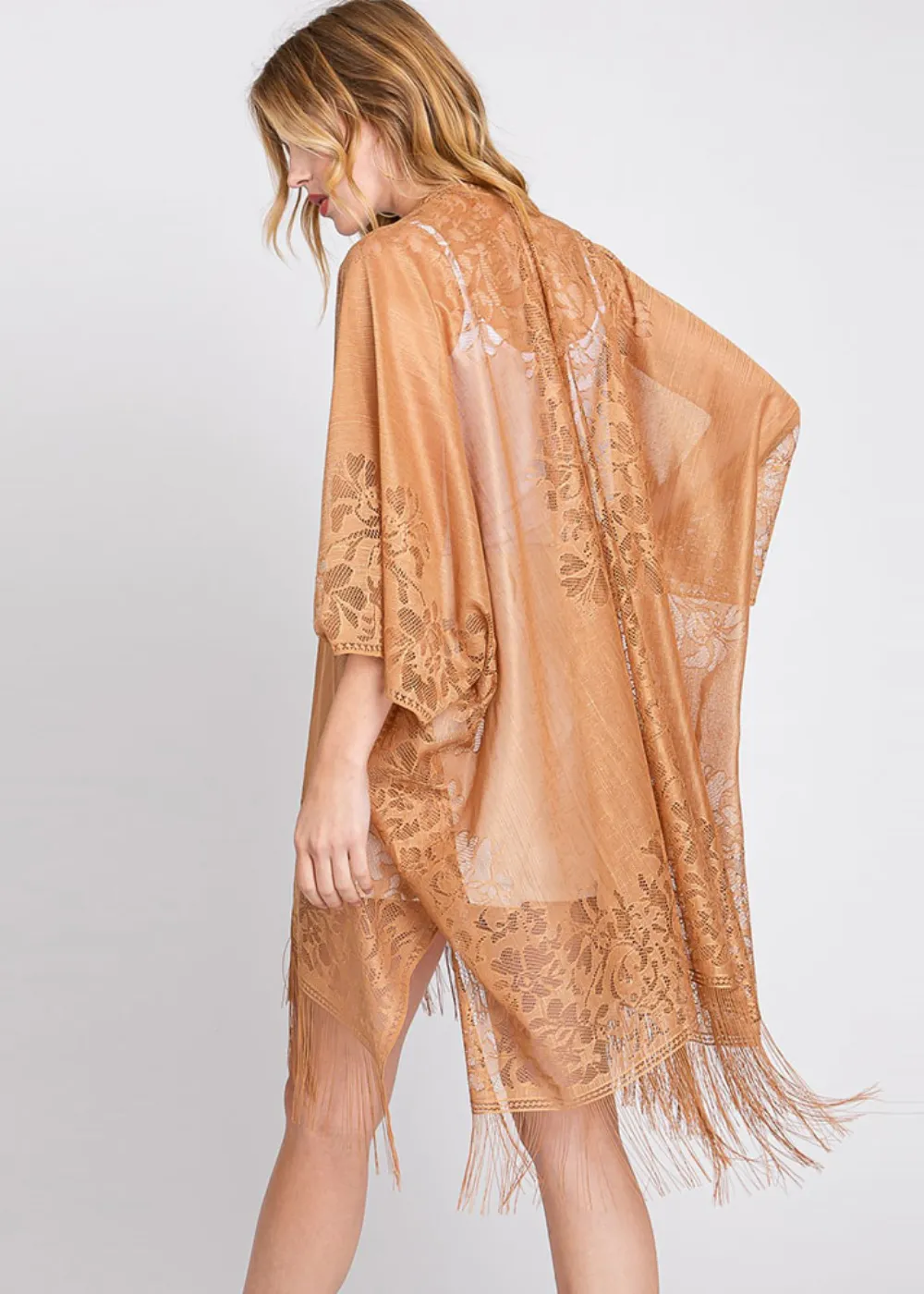 70s Boho Lace Kimono with Fringe sold by Pretty Attitude product image thumbnail 3