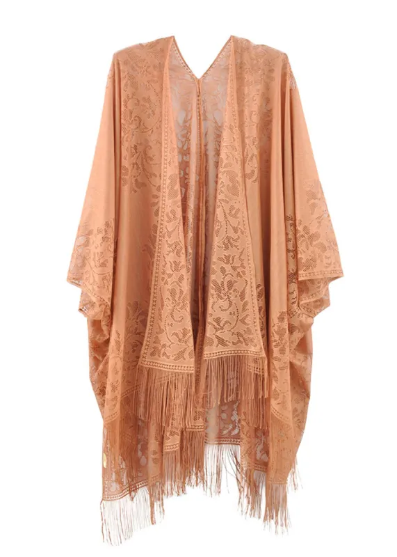70s Boho Lace Kimono with Fringe sold by Pretty Attitude