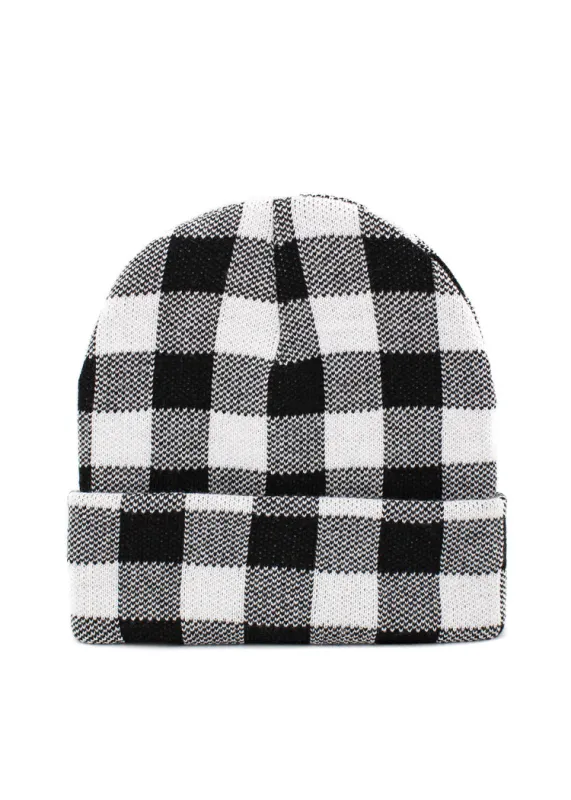 Black and White Checkered Beanie Hat sold by Pretty Attitude