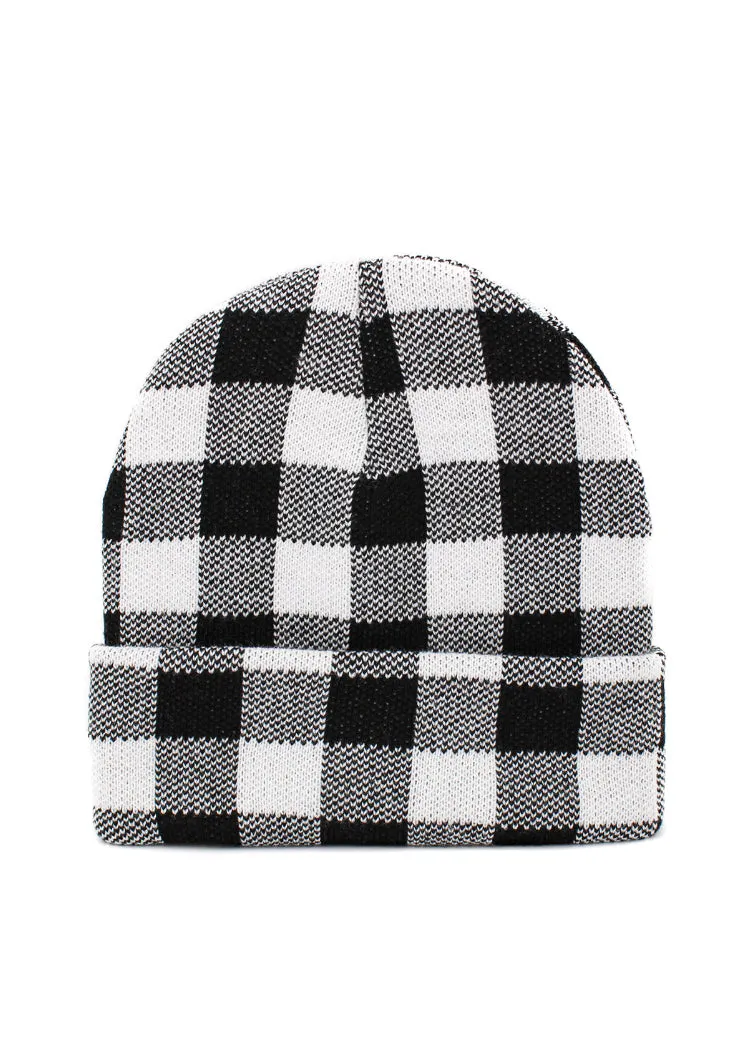 Black and White Checkered Beanie Hat sold by Pretty Attitude