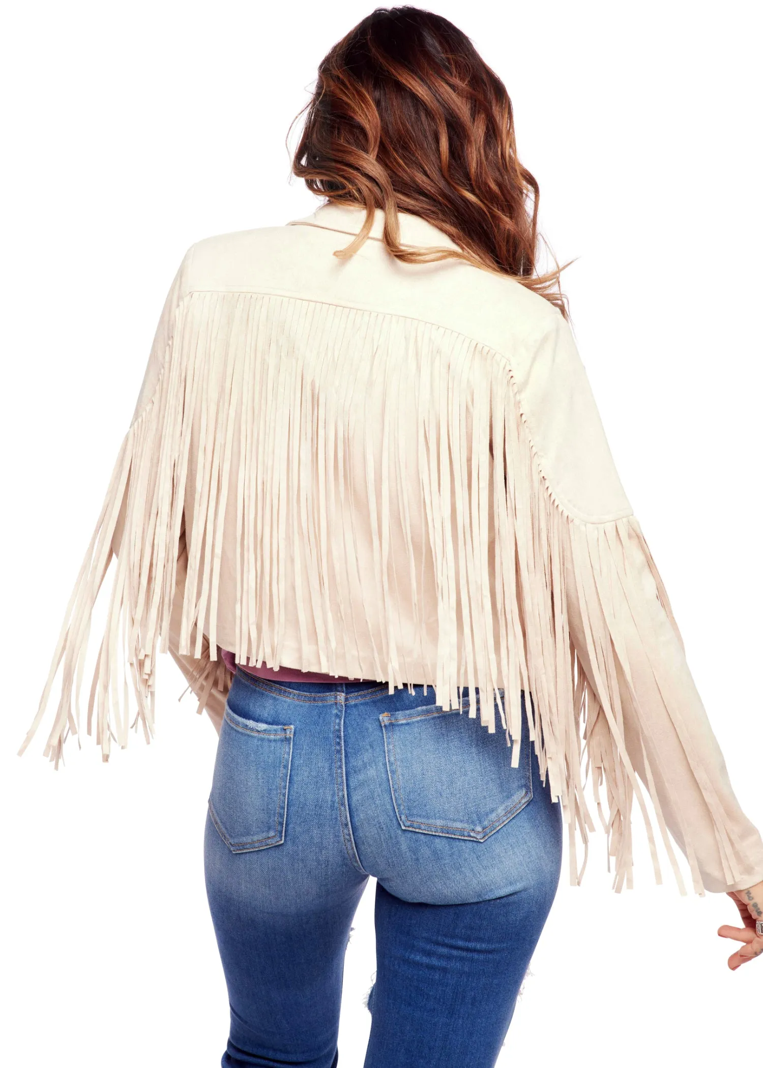 Beige Faux Suede Fringe Jacket sold by Pretty Attitude product image thumbnail 2