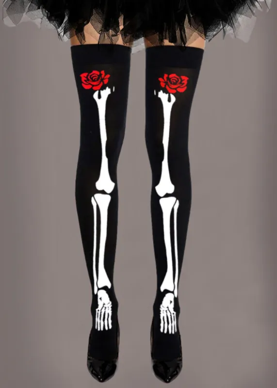 Skeleton Over Knee Socks Skull Thigh High Stockings sold by Pretty Attitude